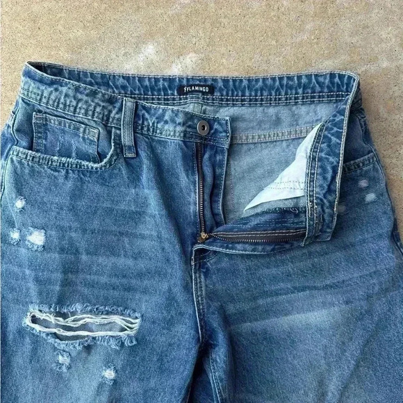 Women’s Flamingo Ankle Cropped Destressed High Waist Deniem Jeans Medium/28 - Picture 7 of 16